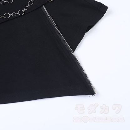 Ärmelloses Top im Gothic-Stil mit drapiertem Kragen und Metallkettenverzierung - image 7