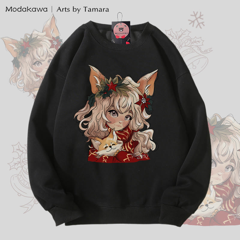 MODAKAWA X Arts by Tamara Fox Girl Weihnachtsmotiv Unisex Sweatshirt - Black - 5XL - image 4