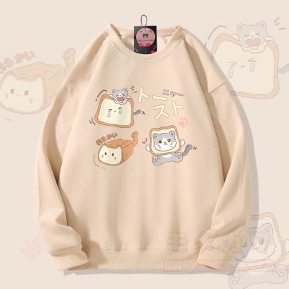 MODAKAWA Toast Cat Graphic Unisex Sweatshirt - Aprikose - 5XL - image 3