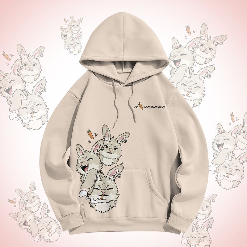 MODAKAWA Gradient Joyful Bunny Graphic Pullover Hoodie - Apricot - 5XL - image 2