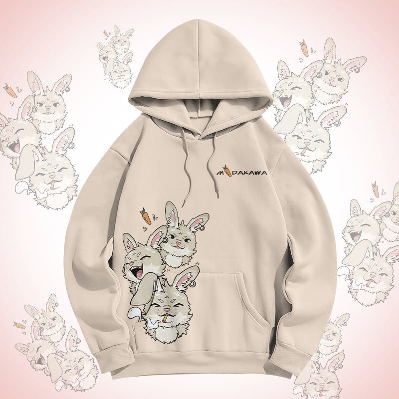 MODAKAWA Gradient Joyful Bunny Graphic Pullover Hoodie - Apricot - 5XL - image 2