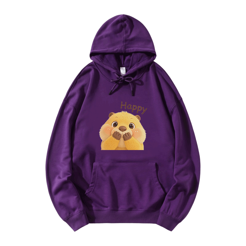 Modakawa Hoodie mit HAPPY Capybara-Modifikator und lockerer Passform aus Baumwollmischgewebe - Purple - 5XL - image 6