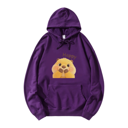 Modakawa Hoodie mit HAPPY Capybara-Modifikator und lockerer Passform aus Baumwollmischgewebe - Purple - 5XL - image 6