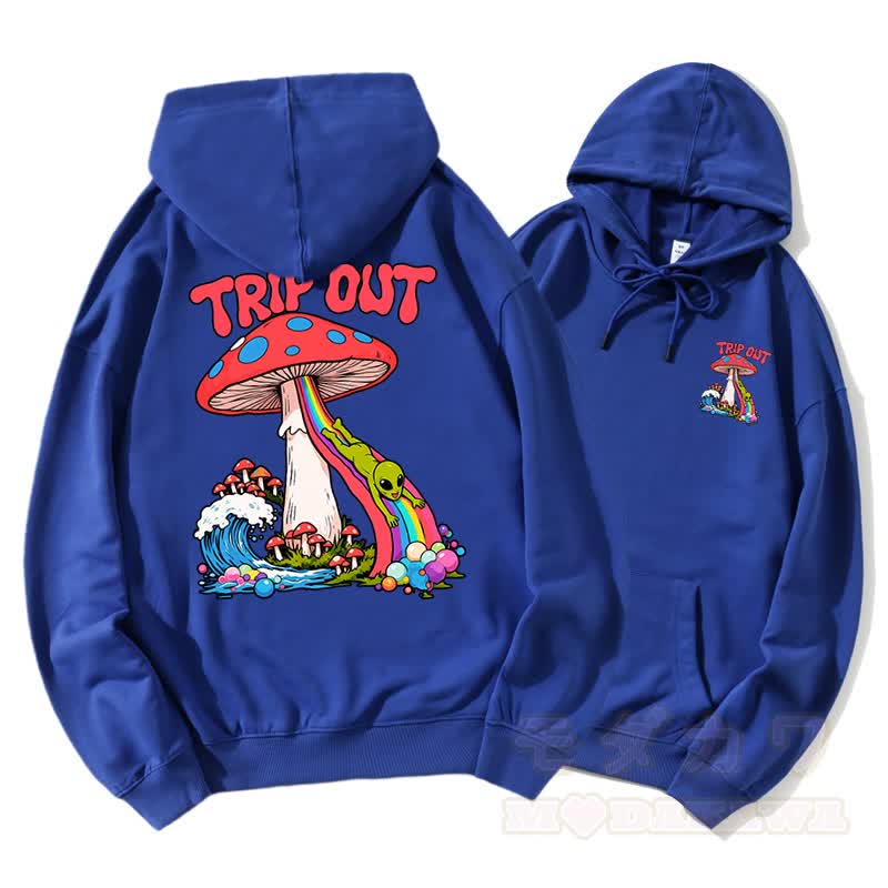 TRIP OUT Alien Sliding Down Regenbogen Pilz Grafik Paar Passender Hoodie - Blau - 5XL - image 3