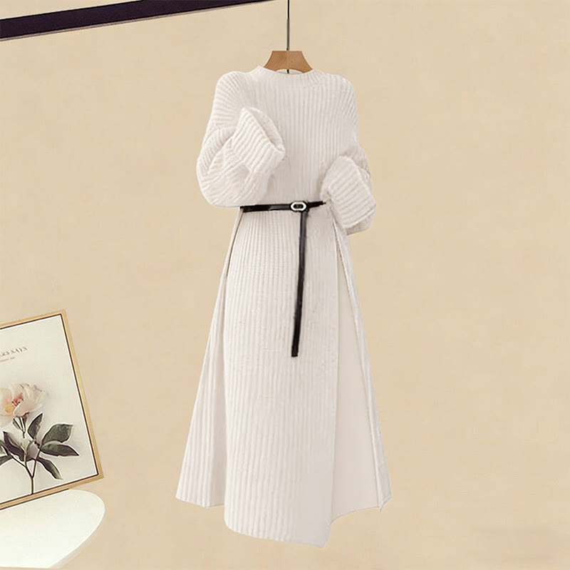 Gürtel, Strickpulloverkleid, weit geschnittene Hose, passender Rock - Sweater Dress - XL - image 2