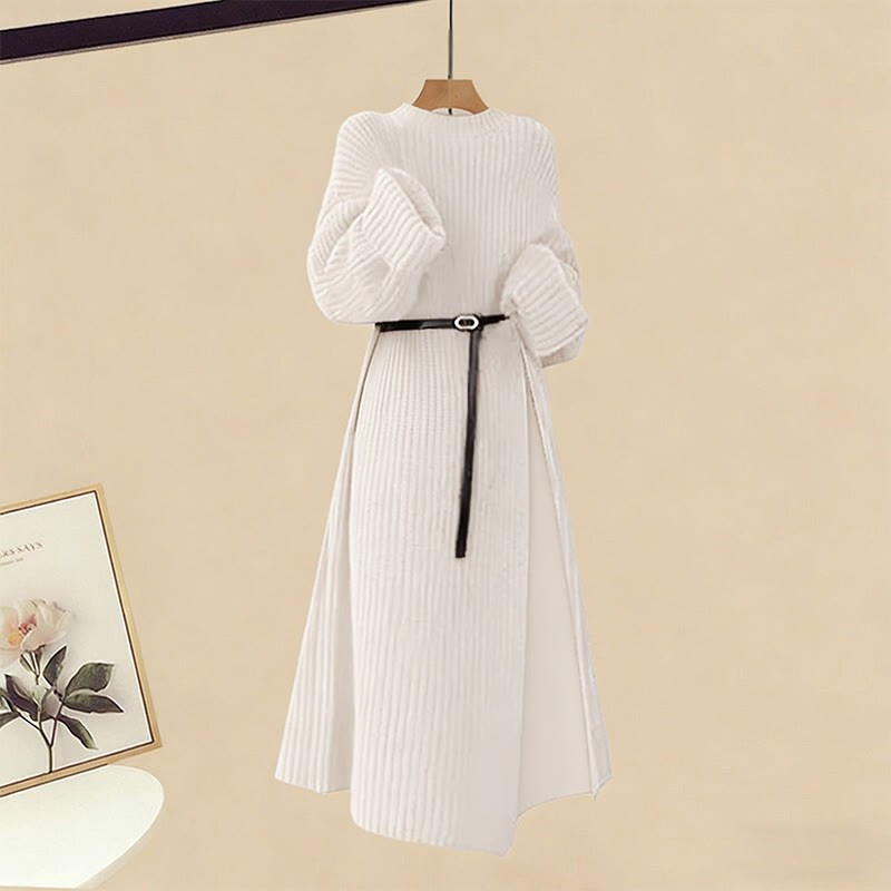 Gürtel, Strickpulloverkleid, weit geschnittene Hose, passender Rock - Sweater Dress - XL - image 2