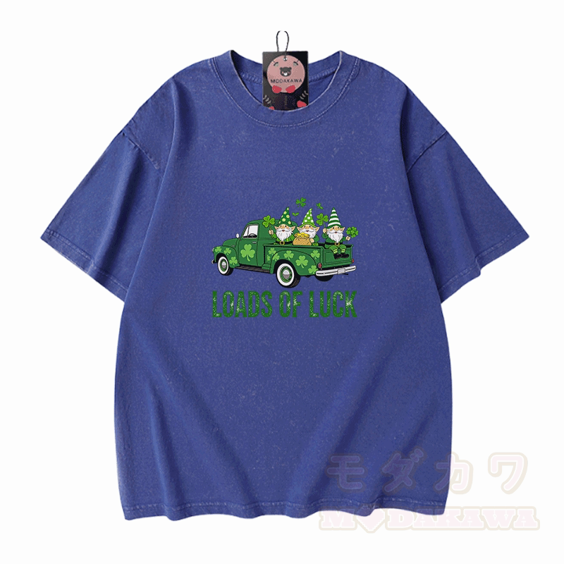 VIEL GLÜCK St. Pakrit's Day Glücksgrafik Modakawa Vintage gewaschenes T-Shirt aus 100% Baumwolle - Blau - 5XL - image 4