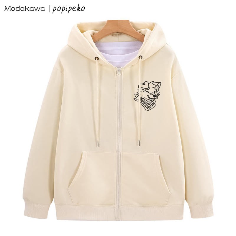 Kapuzenpullover mit lächelndem Welpen und Bandana-Grafik und Reißverschluss - Aprikose - 5XL - image 3