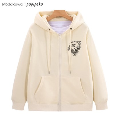 Kapuzenpullover mit lächelndem Welpen und Bandana-Grafik und Reißverschluss - Aprikose - 5XL - image 3