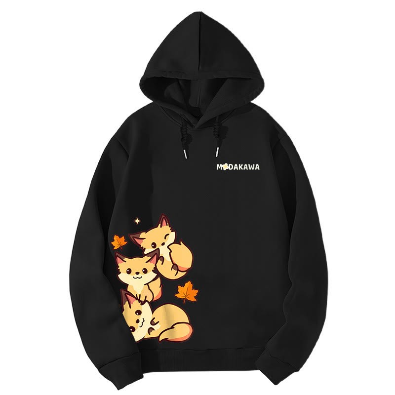 Modakawa Kapuzenpullover mit Farbverlauf, Fuchs- und Buchstabenprint, locker geschnitten - Black - 6XL - image 6