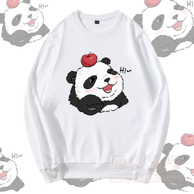 MODAKAWA Panda mit Apfel-Grafik Rundhals-Sweatshirt - Weiß - 5XL - image 3