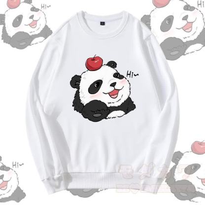 MODAKAWA Panda mit Apfel-Grafik Rundhals-Sweatshirt - Weiß - 5XL - image 3