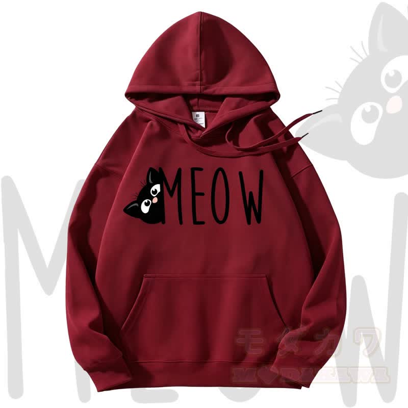 MODAKAWA MEOW Kapuzenpullover mit Katzenprint und Fleece-Futter - Wein - 3XL - image 7