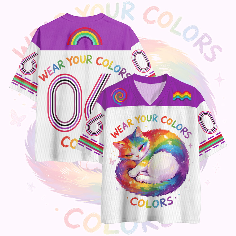 Zeig deine Farben! Regenbogenkatzen-Zahlen-Grafik Vintage Mesh Jersey T-Shirt - Purple - 4XL - image 2