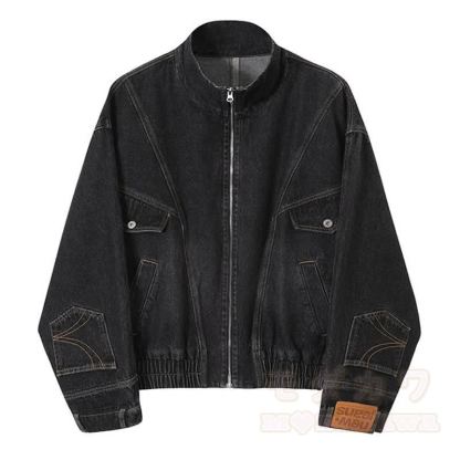Vintage-Jeansjacke im Used-Look mit Stehkragen und Reißverschluss, dekonstruiert und aus gewaschenem Material - Blau - 3XL - image 5