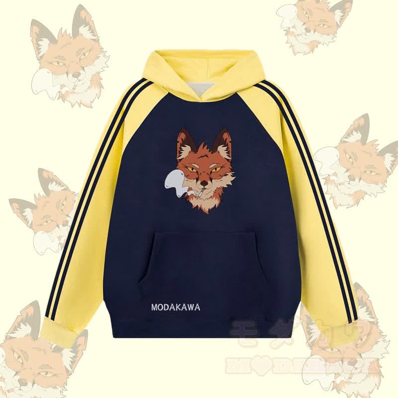 MODAKAWA Smoking Fox Graphic Farben Block Fleece Lined Hoodie - Purpurblau - 2XL - image 3