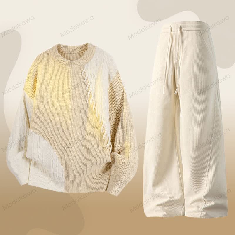 Zweiteiliges Set aus Strickpullover und Cordhose in Farben - Satz C - 3XL - image 3