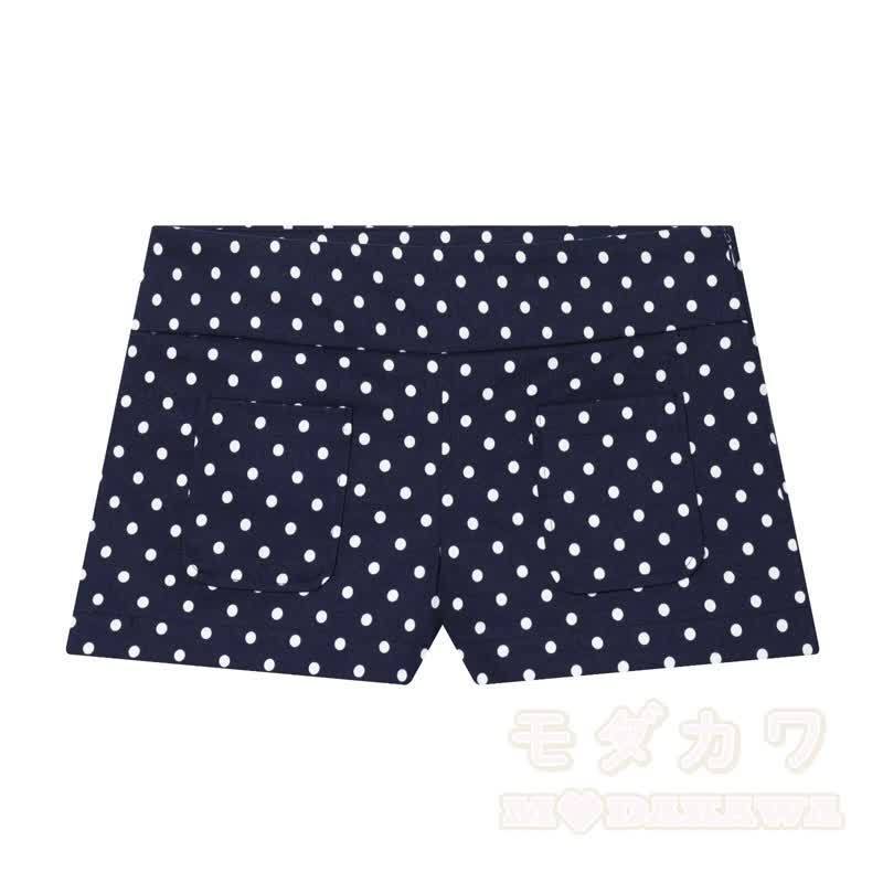 Zweiteiliges Set aus gepunkteter Stehkragenjacke und Shorts - image 9