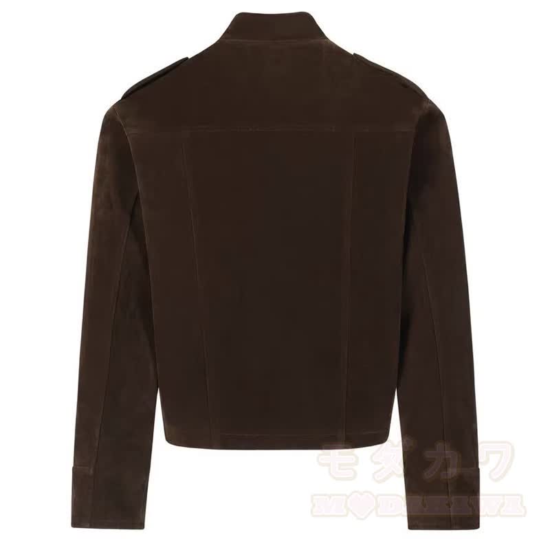 Vintage-Jacke mit Stehkragen aus Kunstwildleder und Schnallendekor, kurz geschnitten - image 6