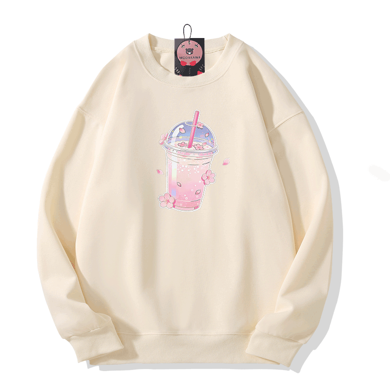 Modakawa Sweatshirt mit Milchtee-Grafik - Beige - 5XL - image 5