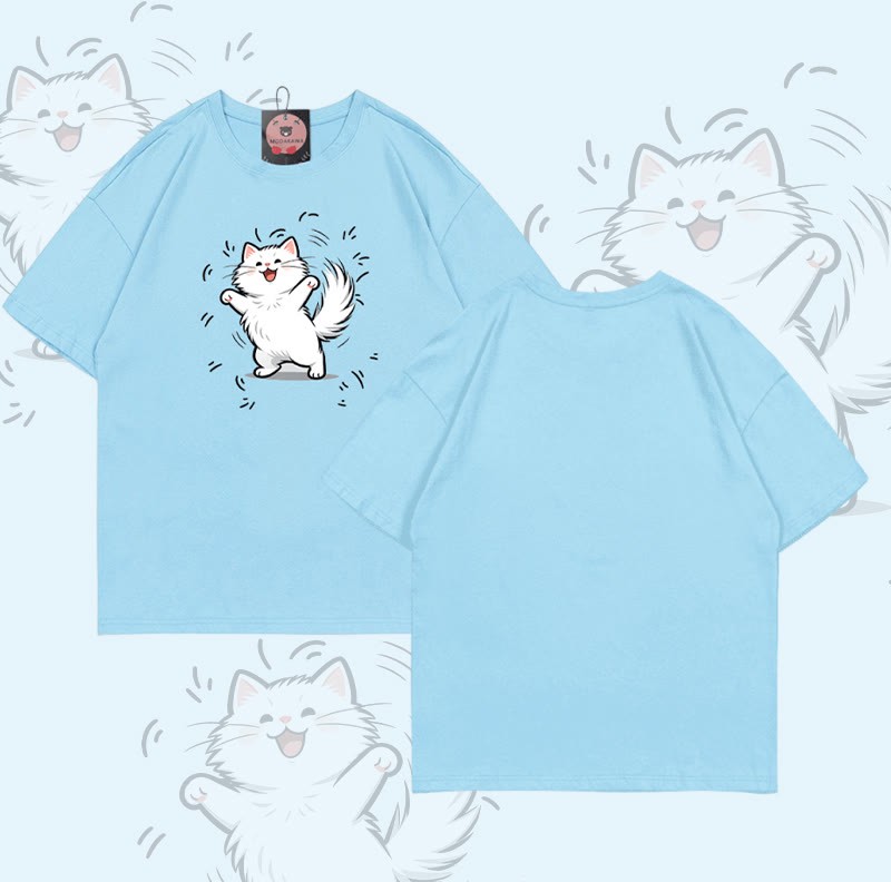 Modakawa T-Shirt mit fröhlichem Katzenmotiv aus 100 % Baumwolle - Sky Blue - 5XL - image 7