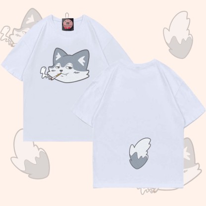 MODAKAWA T-Shirt mit Raucherwolf-Motiv (Gesicht und Schwanz) - White - 5XL - image 4