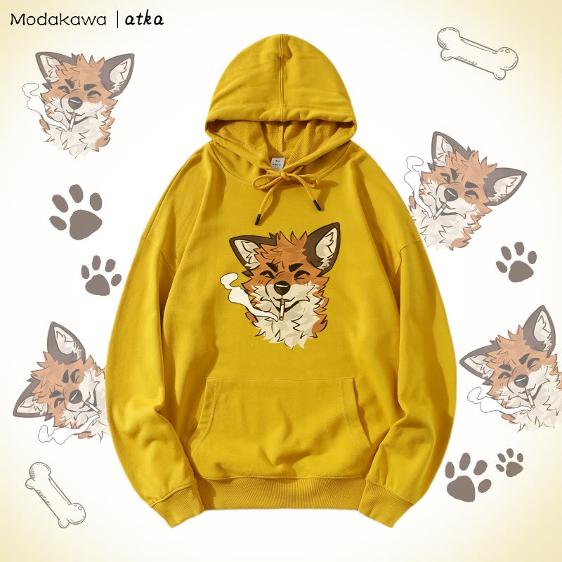 MODAKAWA X atka Fox Smoking Graphic Hoodie - Yellow - 5XL - image 6