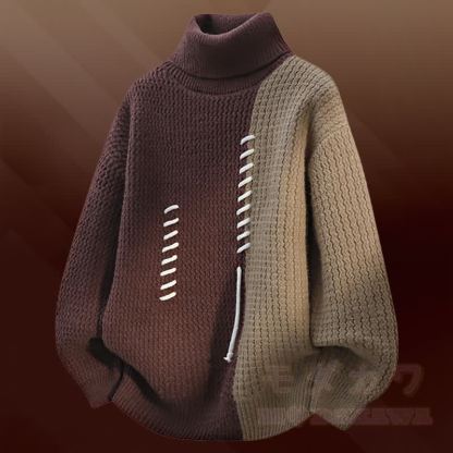 Zweiteiler mit Rollkragenpullover , Farben abgesetztem Fleecefutter und Jeans - Brauner Pullover - 3XL - image 7