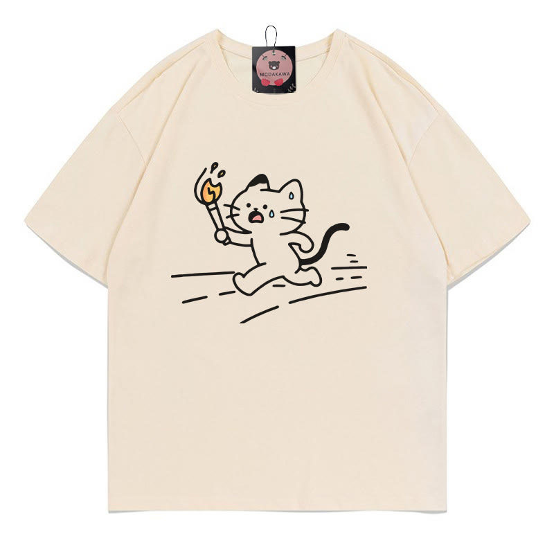 Laufkatzen-Print-T-Shirt - Apricot - 5XL - image 3