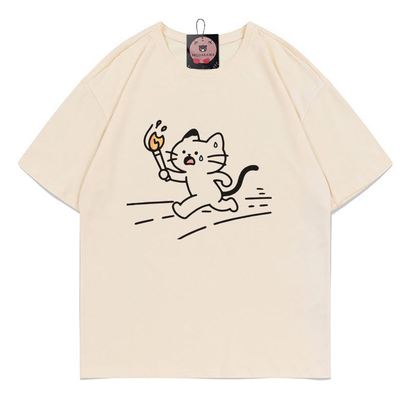Laufkatzen-Print-T-Shirt - Apricot - 5XL - image 3