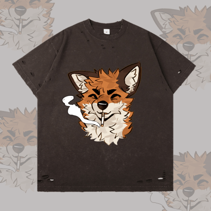 MODAKAWA X atka Fox Smoking Graphic Ripped T-shirt - Dark Brown - 2XL - image 5