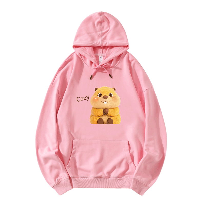 COZY Capybara Graphic Modakawa Loose Cotton-Blend Hoodie - Pink - 5XL - image 4
