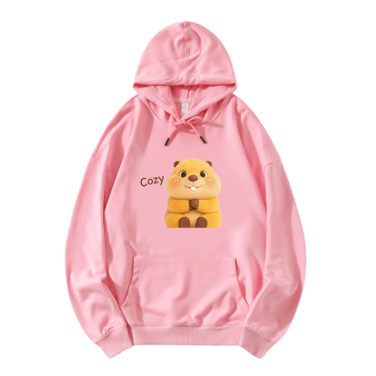COZY Capybara Graphic Modakawa Loose Cotton-Blend Hoodie - Pink - 5XL - image 4