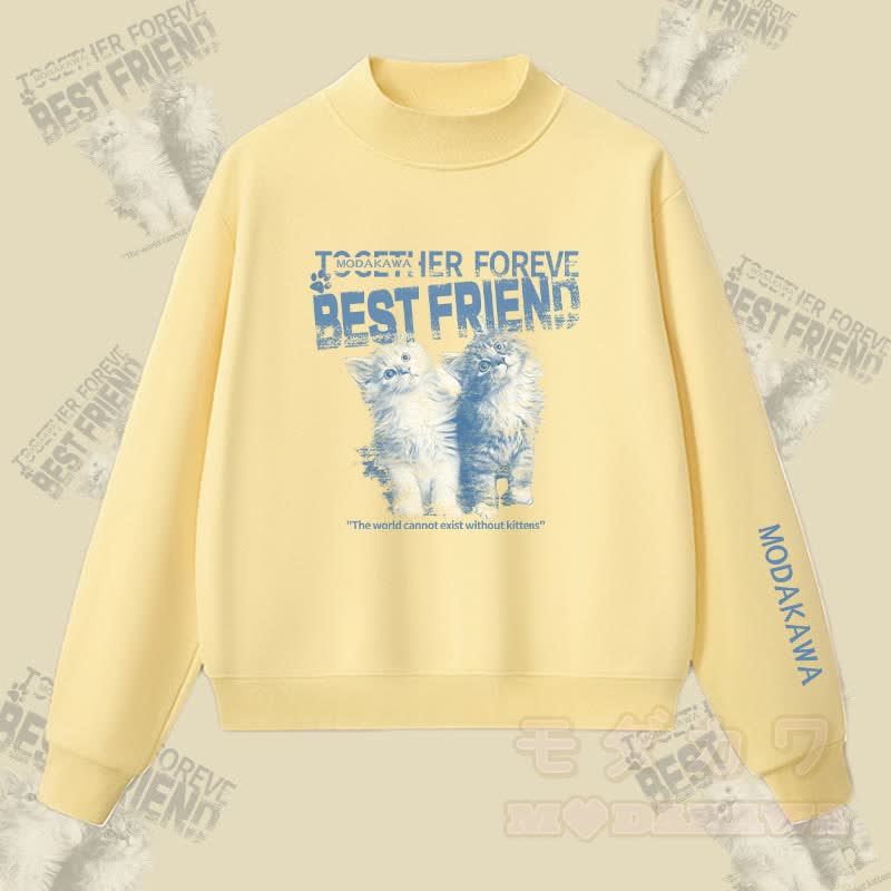 MODAKAWA BEST FRIEND Sweatshirt mit Katzenmotiv und Fleece-Futter - Gelb - L - image 4
