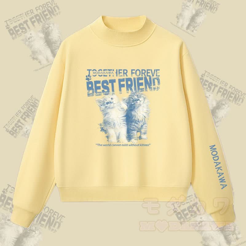 MODAKAWA BEST FRIEND Sweatshirt mit Katzenmotiv und Fleece-Futter - Gelb - L - image 4