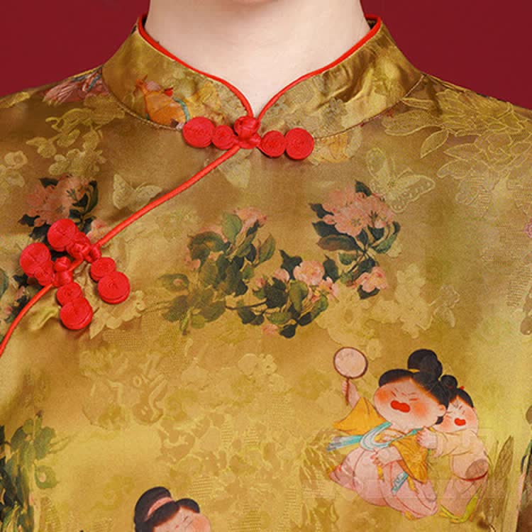 Qipao-Kleid im chinesischen Stil mit Stehkragen und kurzen Ärmeln - image 3