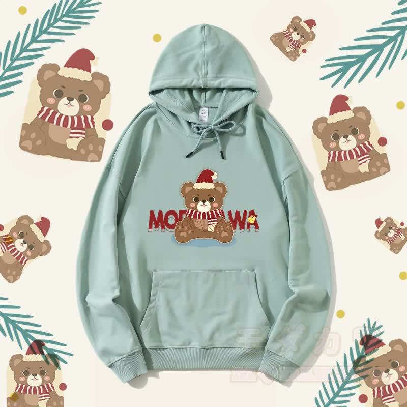 MODAKAWA Streetwear-Kapuzenpullover mit Weihnachtsbär-Grafik - Grün A - 5XL - image 3