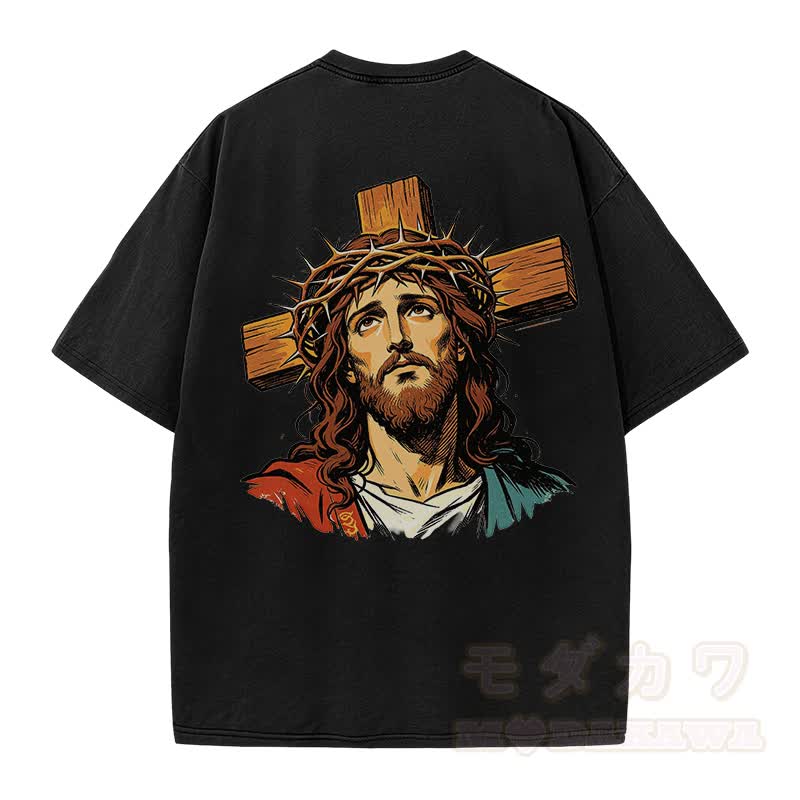 Modakawa Vintage-T-Shirt aus 100 % Baumwolle mit Kronen- und Kreuzmotiv - image 4