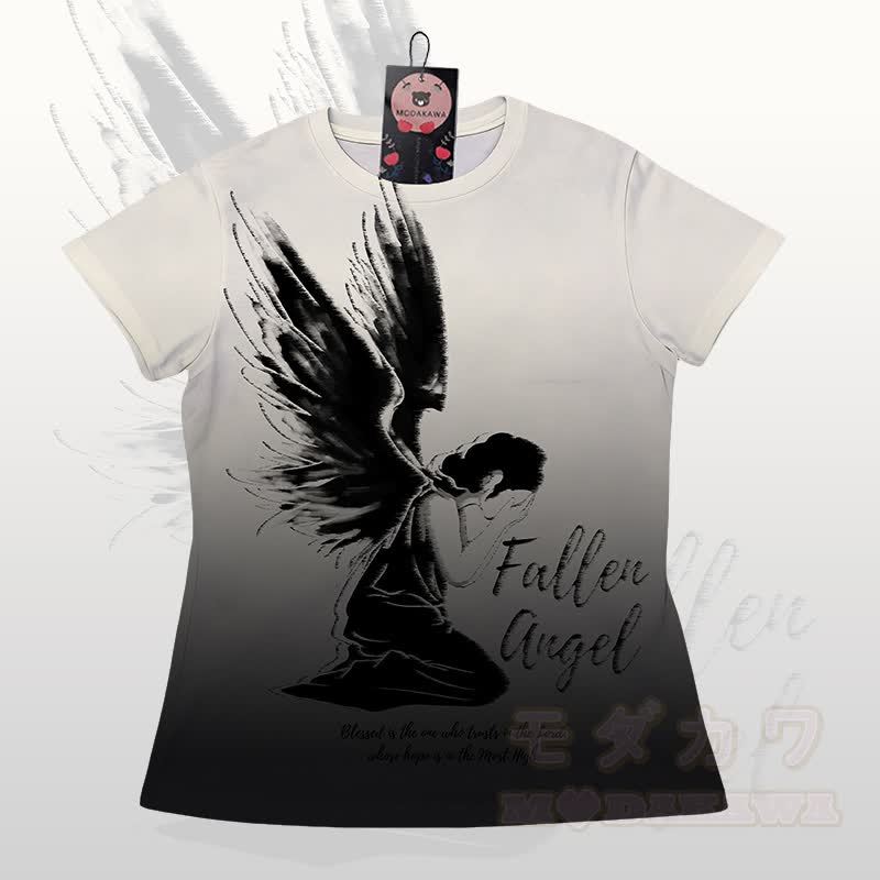 FALLEN ANGEL Grafik-Farbverlauf T-Shirt Shorts Modakawa passendes Outfit - Schwarzes und beiges T-Shirt - 5XL - image 6