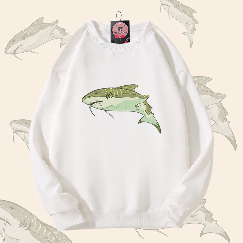 MODAKAWA Unisex-Sweatshirt mit Schnurrbart-Hai-Motiv - White - 5XL - image 3