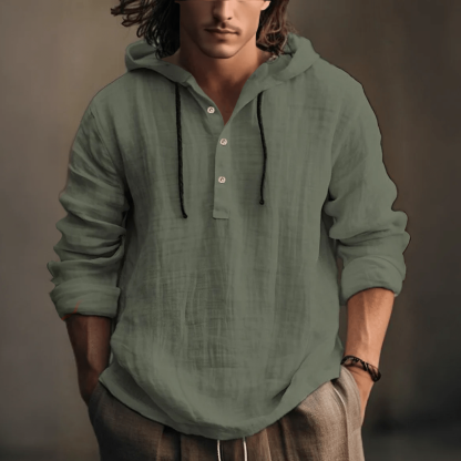 Farben Kapuzenhemd aus Baumwoll-Leinen-Mischgewebe - Dunkelgrün - 3XL - image 5