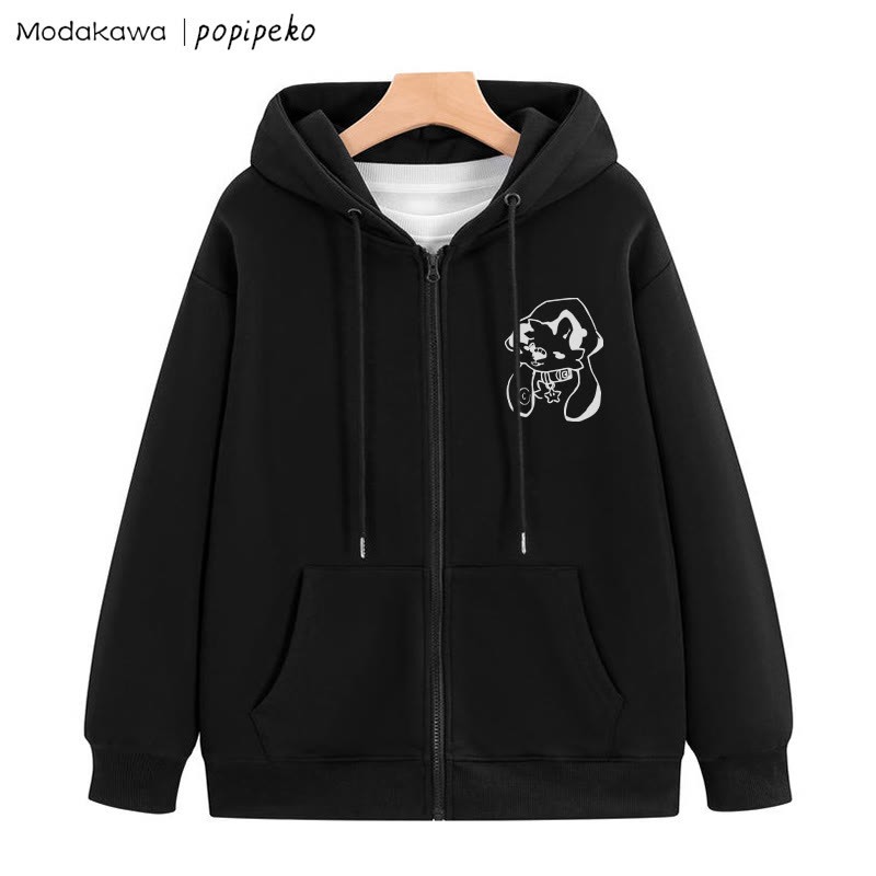 Kapuzenpullover mit Reißverschluss und Welpe und Sternkragen - Schwarz - 5XL - image 5