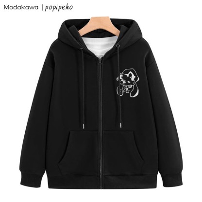 Kapuzenpullover mit Reißverschluss und Welpe und Sternkragen - Schwarz - 5XL - image 5