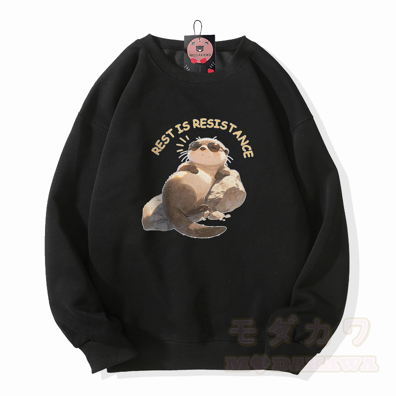 Ruhe ist Widerstand – Modakawa Unisex-Sweatshirt mit Otter-Motiv - Schwarz - 5XL - image 4