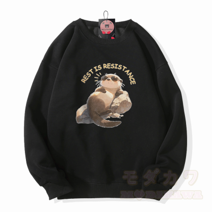 Ruhe ist Widerstand – Modakawa Unisex-Sweatshirt mit Otter-Motiv - Schwarz - 5XL - image 4