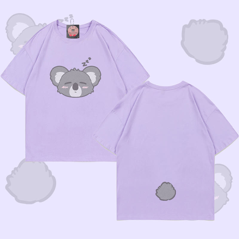 MODAKAWA T-Shirt mit schlafendem Koala-Gesicht und -Schwanz-Grafik - Purple - 5XL - image 3
