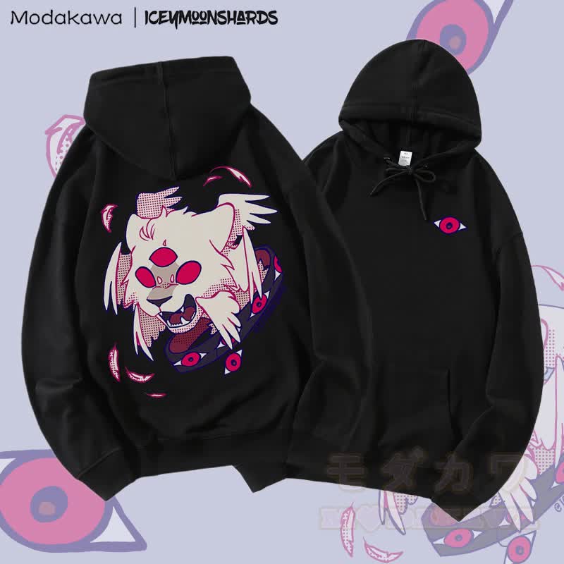 MODAKAWA X iceymoonshards Cat Hiss Graphic Streetwear Pullover Hoodie - Schwarz - 5XL - image 3