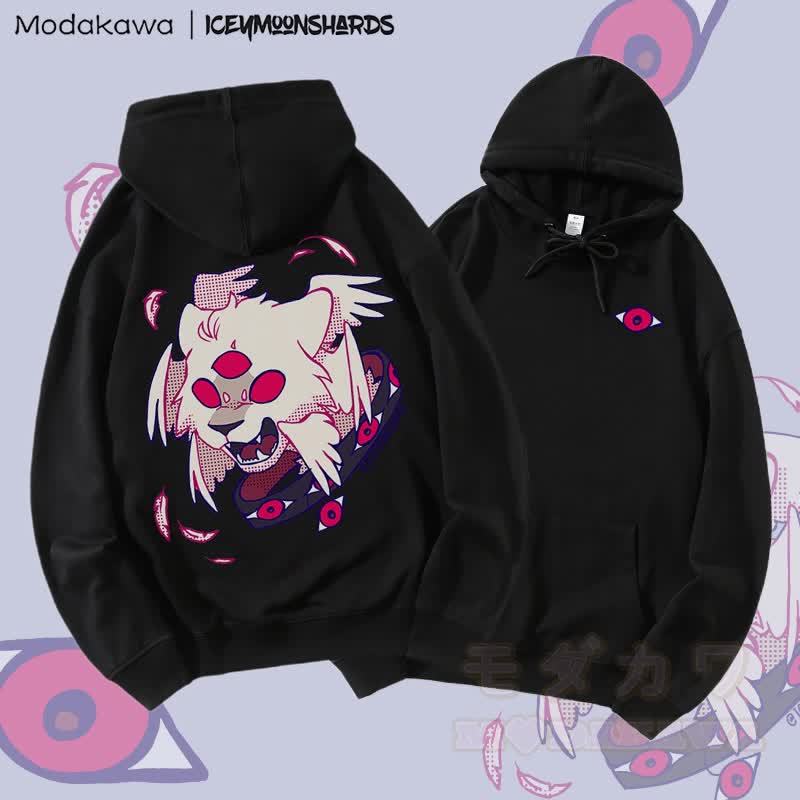 MODAKAWA X iceymoonshards Cat Hiss Graphic Streetwear Pullover Hoodie - Schwarz - 5XL - image 3