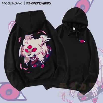 MODAKAWA X iceymoonshards Cat Hiss Graphic Streetwear Pullover Hoodie - Schwarz - 5XL - image 3