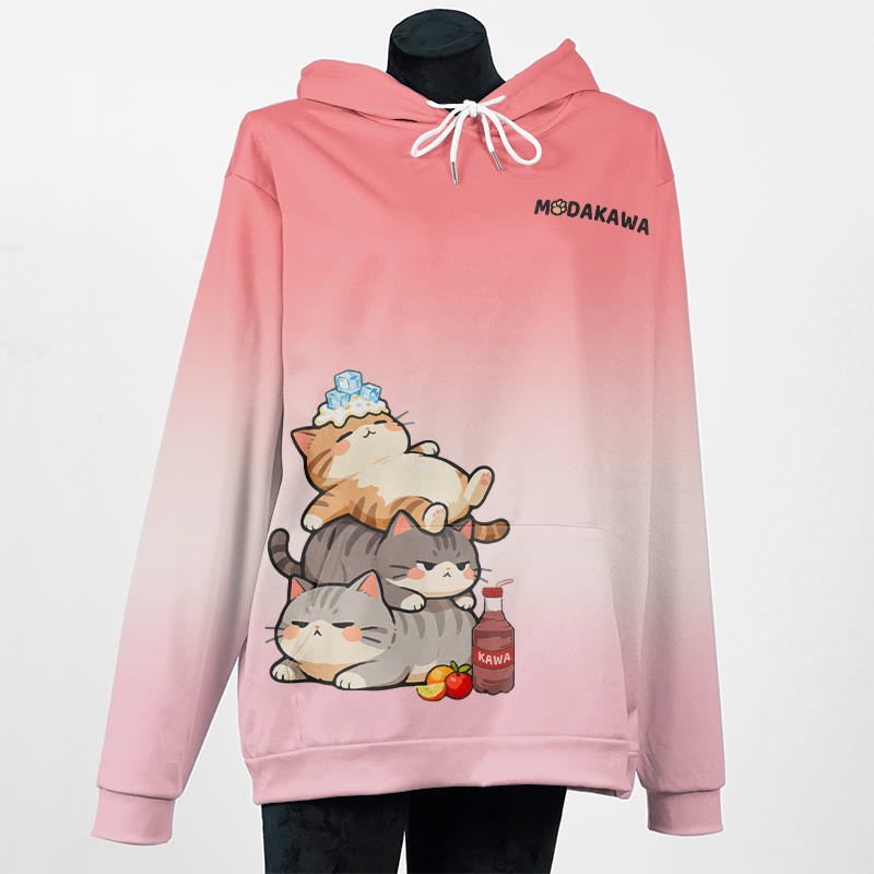 MODAKAWA Farbverlauf-Pullover-Hoodie mit schlafender Katze Grafik - Pink - 8XL - image 5